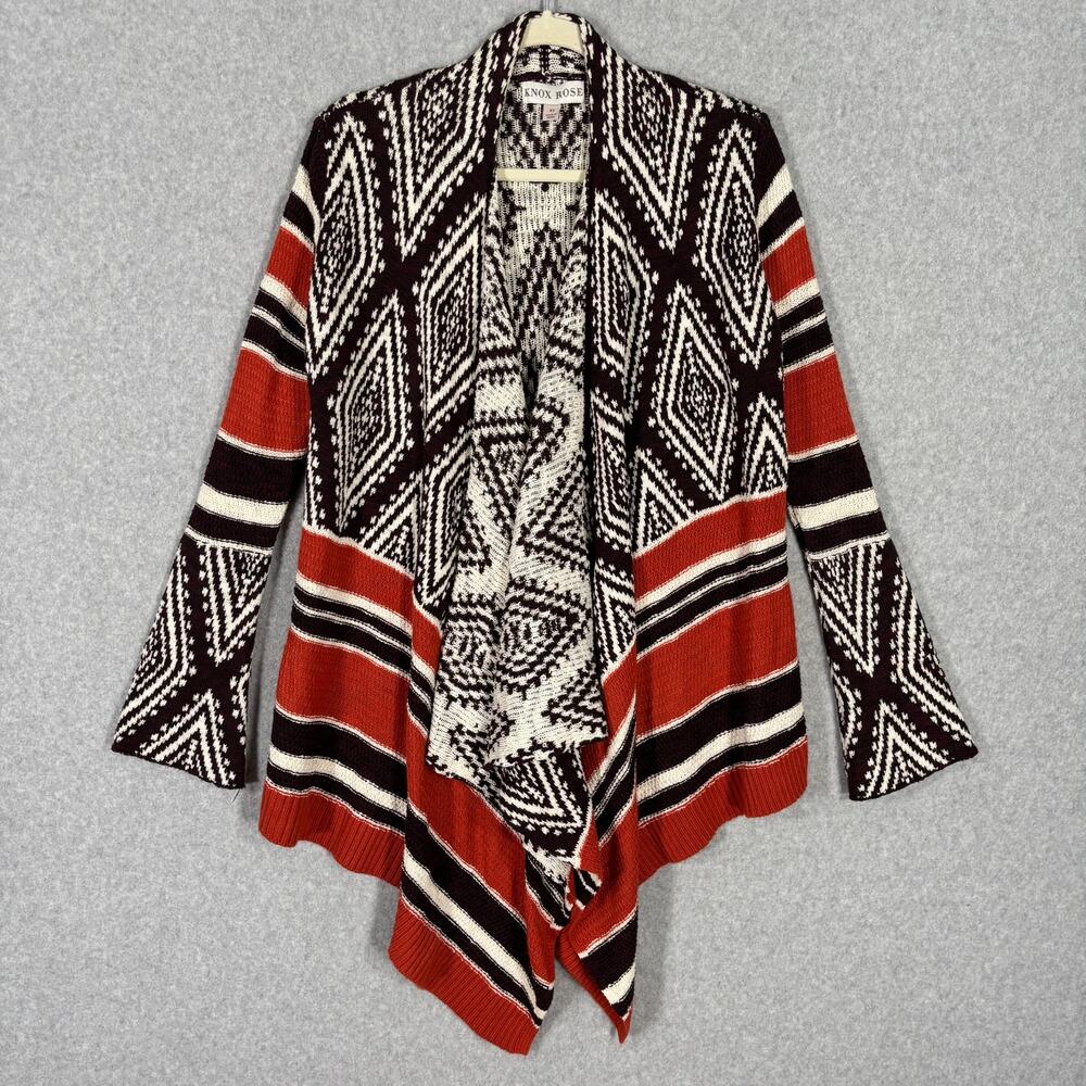 Knox Rose‎ Cardigan Sweater Womens XS Orange Brown Aztec Southwest Boho Tribal